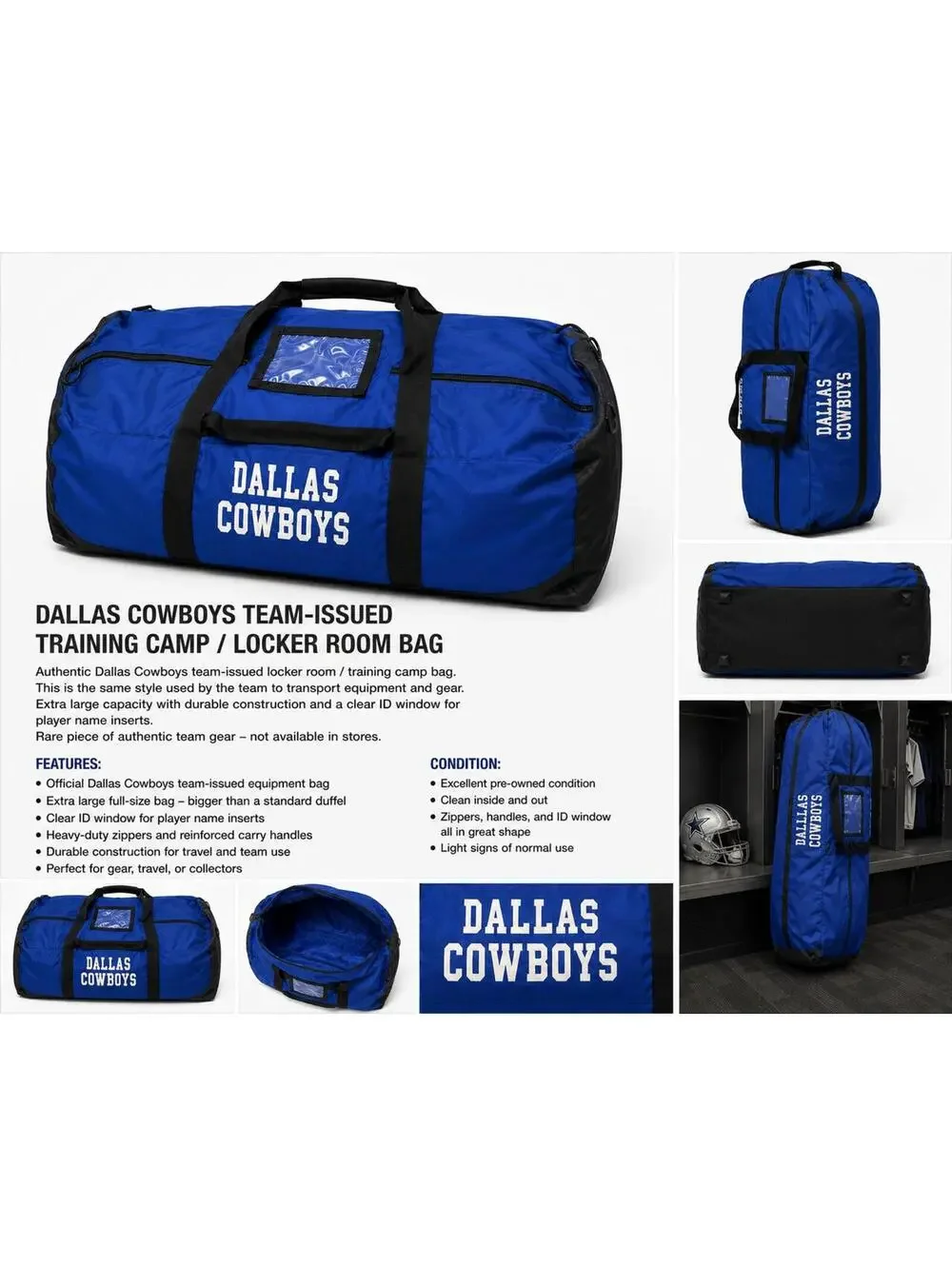 Dallas Cowboys Team Issued Training Camp Locker Room Equipment Bag XL Travel